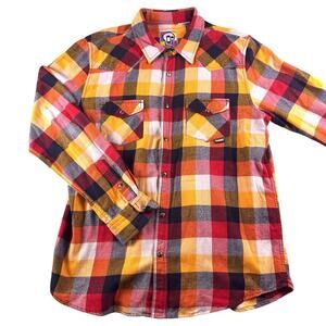 Mambo Australia Long Sleeves Snap Button Flannel Shirt Multicolored Mens Size XL